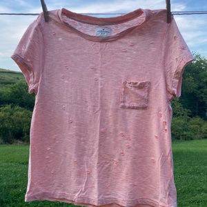 American Eagle Distressed Crop Top Tee Shirt Light Pink Sz XS